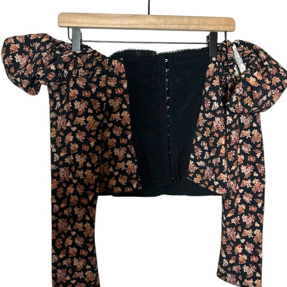 NWT WeWoreWhat Long Sleeve Floral Corset Bustier‎ Top Black Floral Underwire Sz8 - Picture 4 of 9
